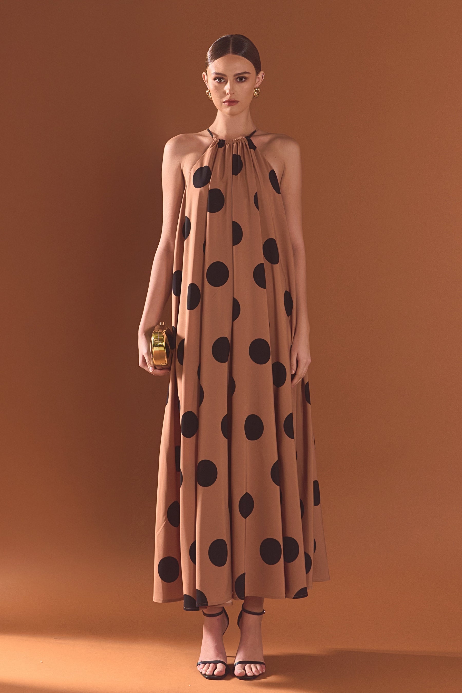 Polka Dot Halter Neck Maxi Dress