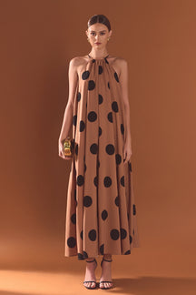Polka Dot Halter Neck Maxi Dress
