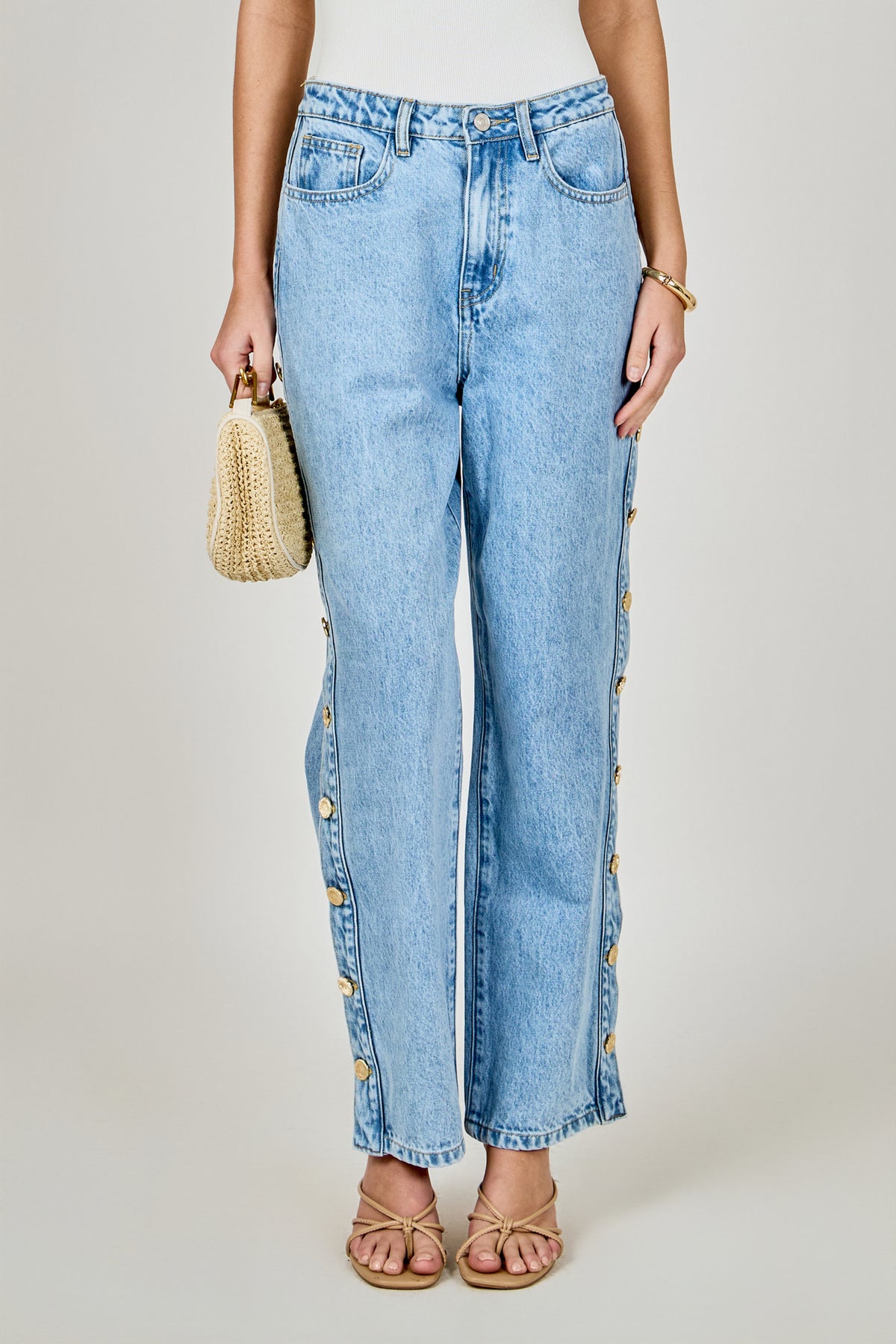 Mid-Waisted Side Buttoned Jeans