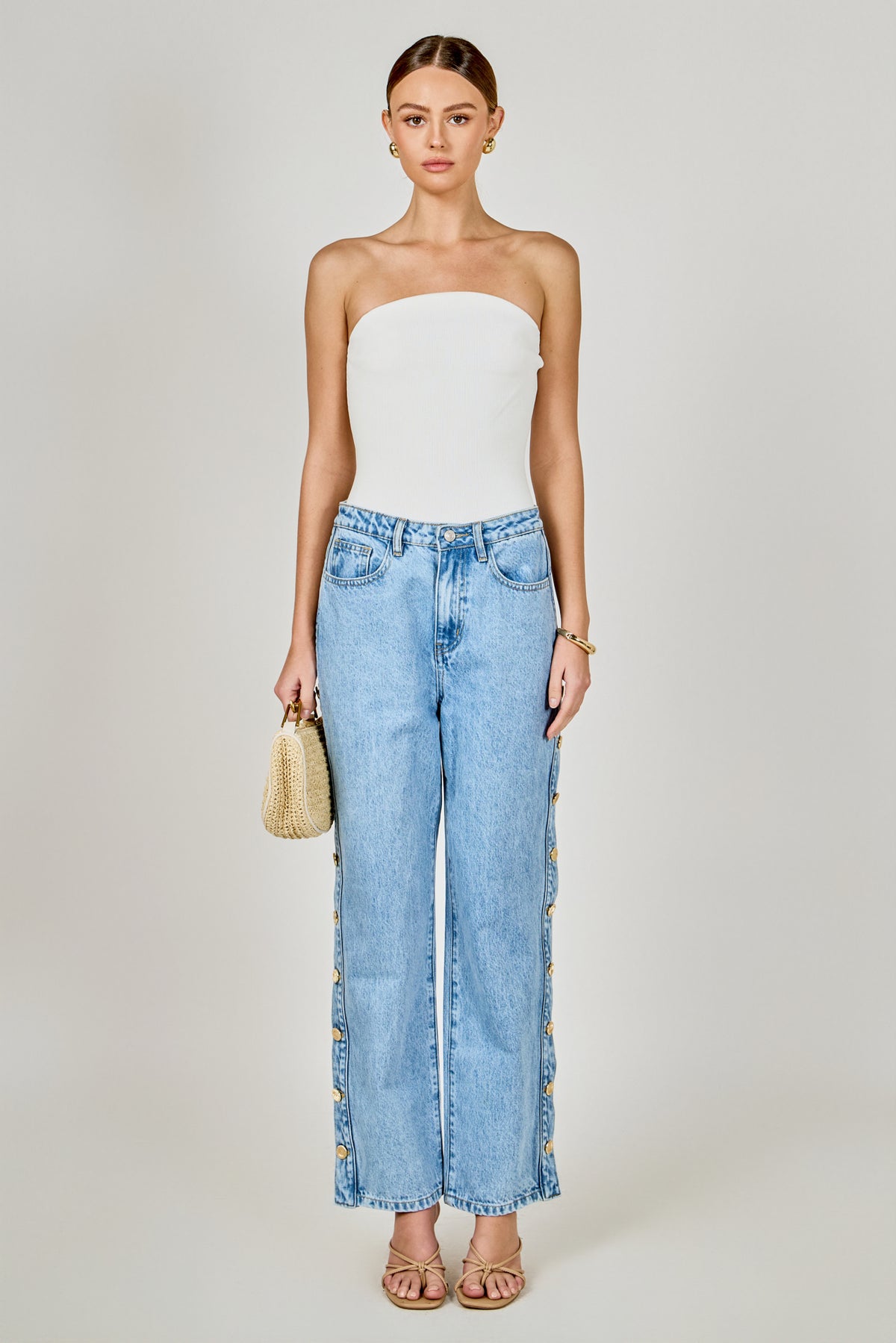 Mid-Waisted Side Buttoned Jeans