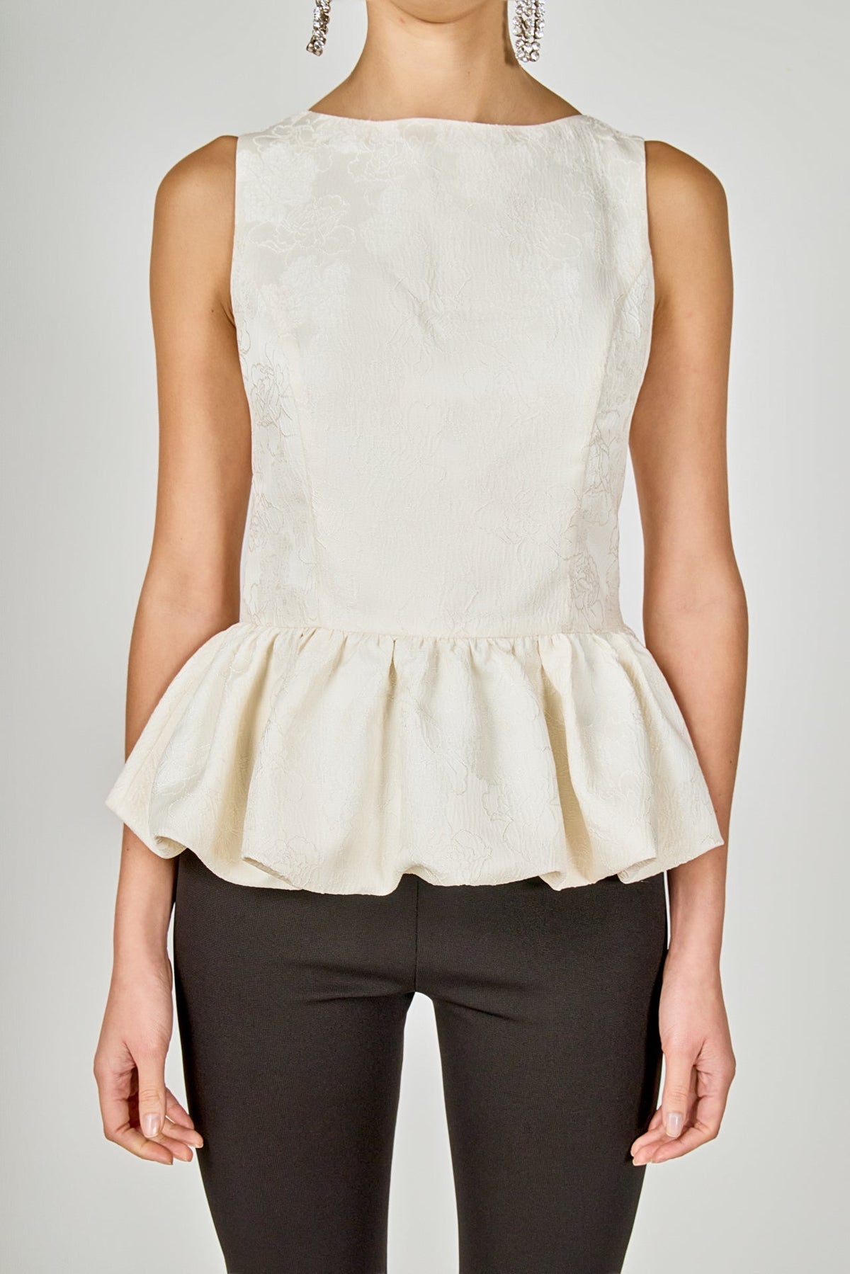 Jacquard Sleeveless Peplum Top