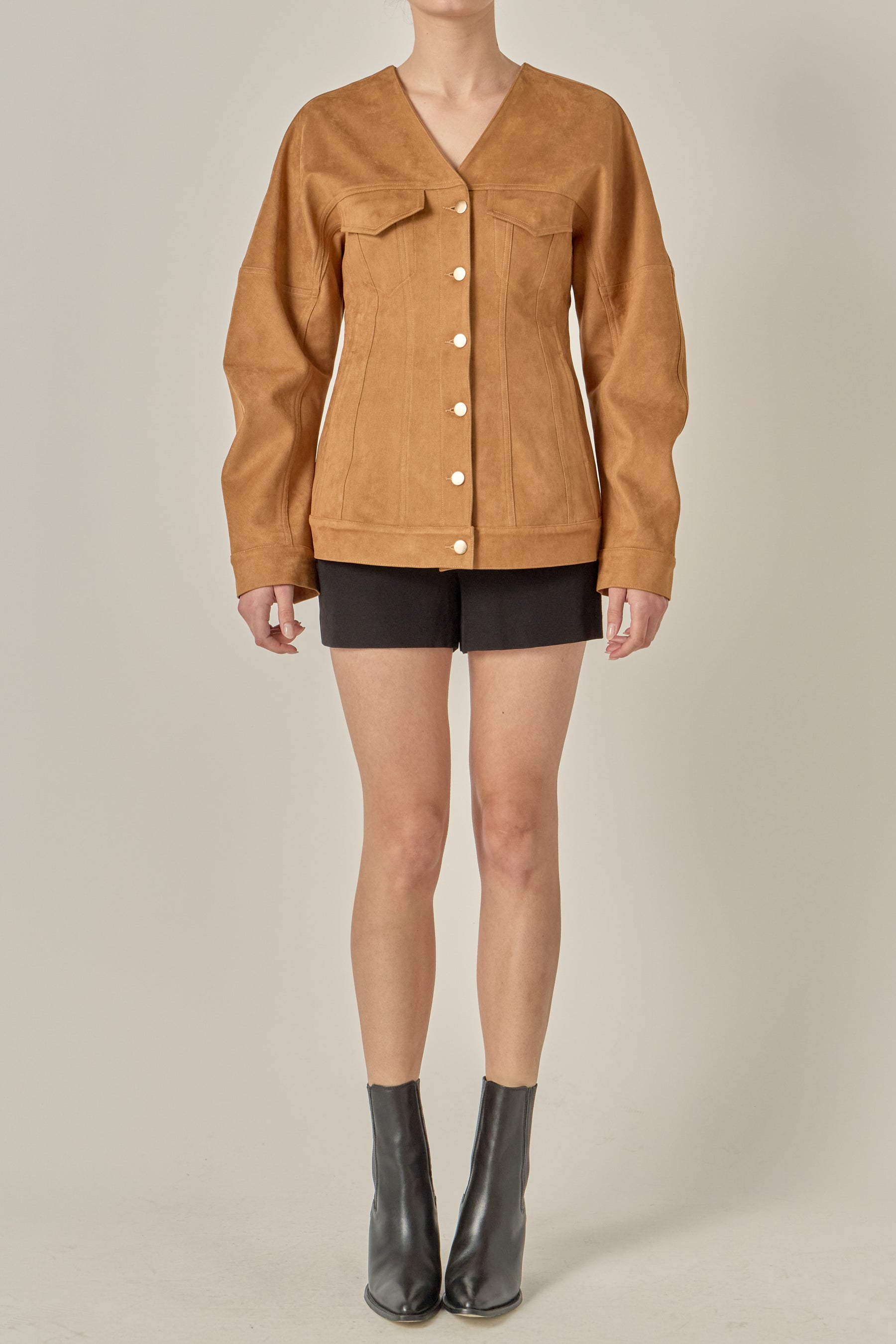 Faux Suede Corset Seam Jacket