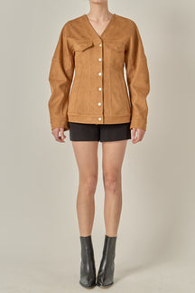 Faux Suede Corset Seam Jacket