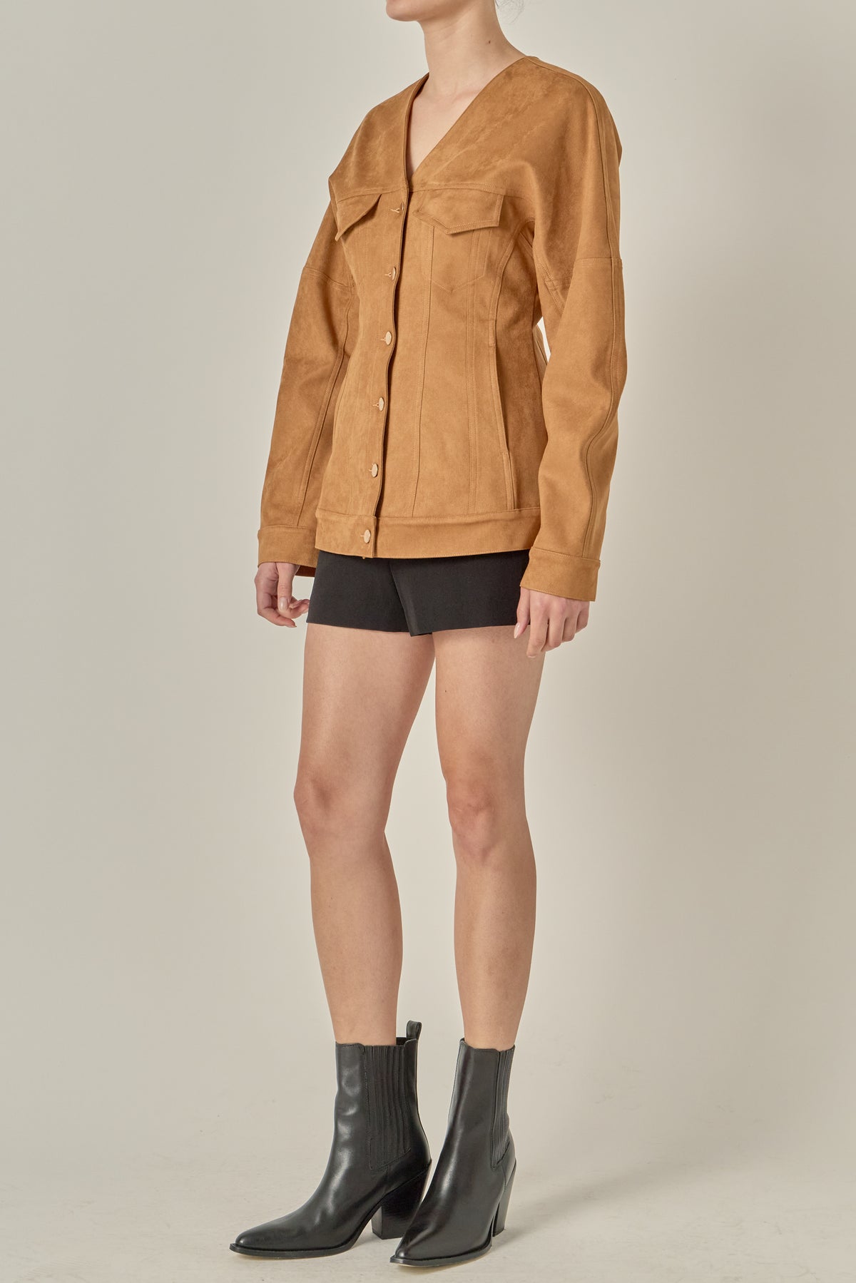 Faux Suede Corset Seam Jacket