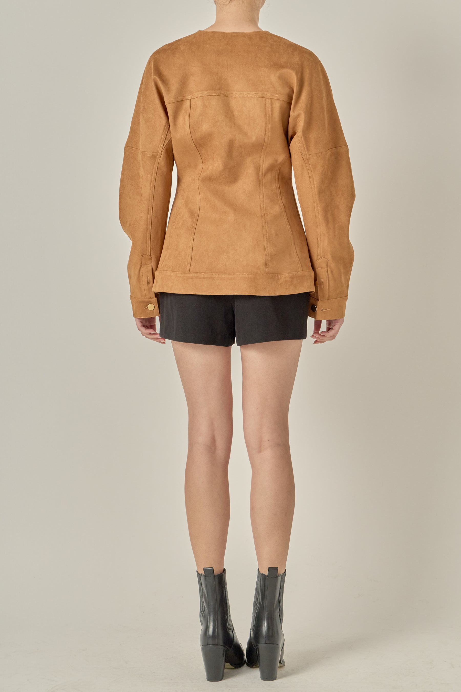 Faux Suede Corset Seam Jacket
