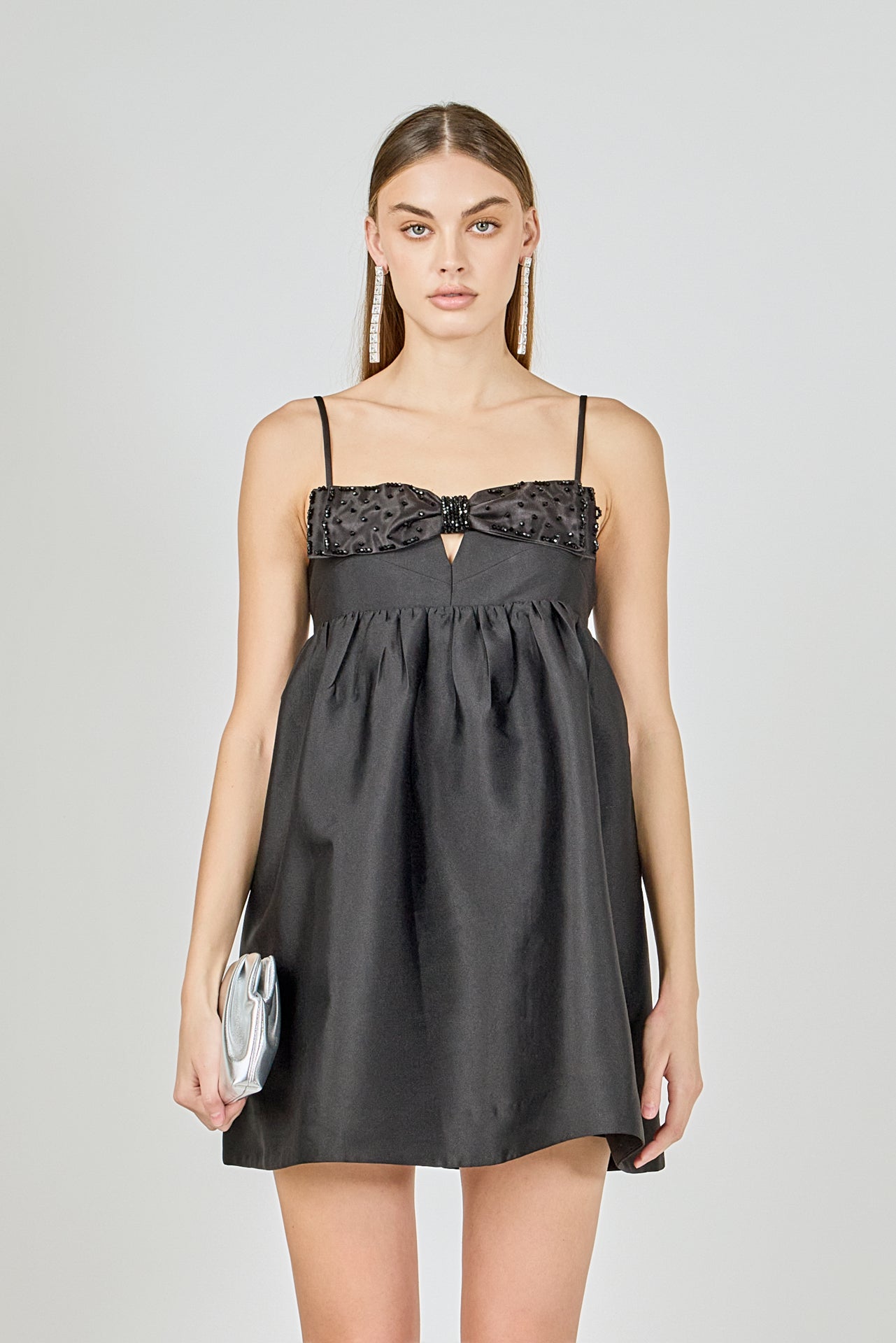 Bead Embellished Bow Mini Dress