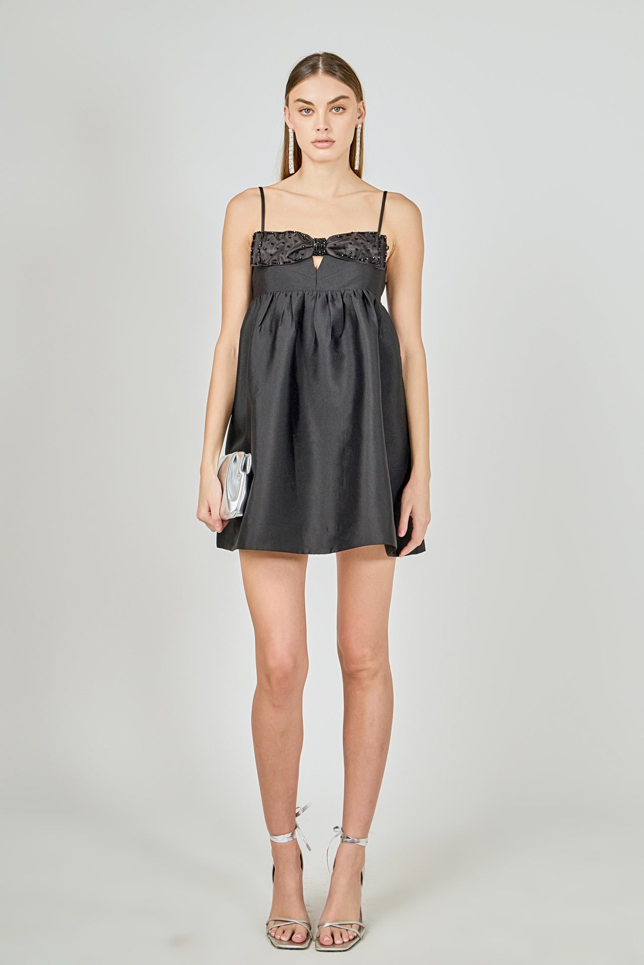 Bead Embellished Bow Mini Dress