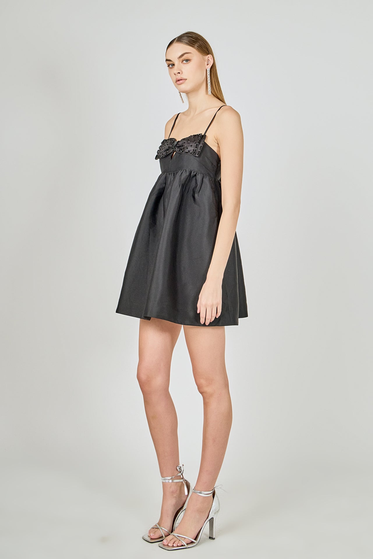 Bead Embellished Bow Mini Dress