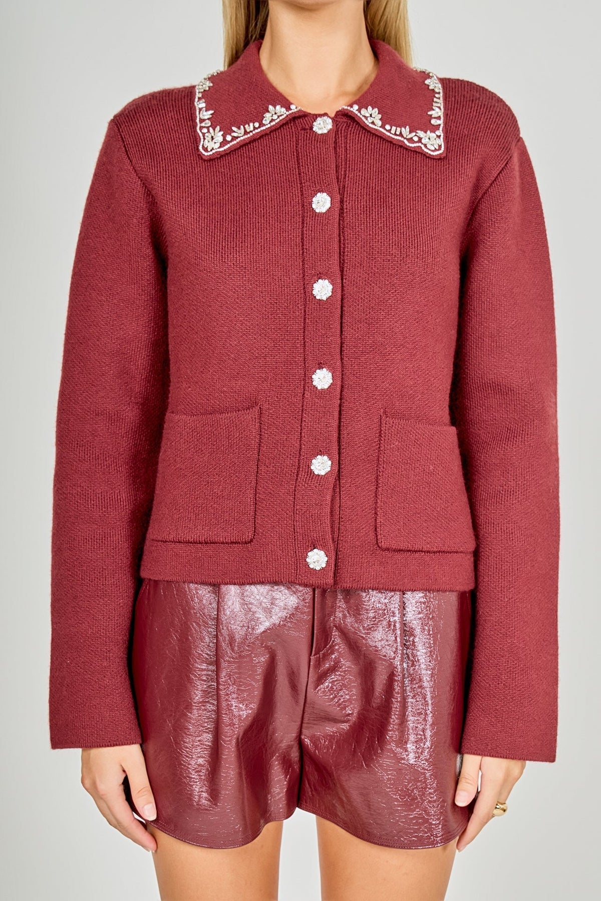 Arden Embellished Collar Button Up Cardigan