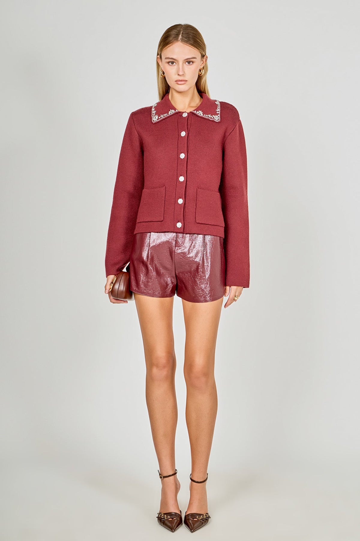 Arden Embellished Collar Button Up Cardigan