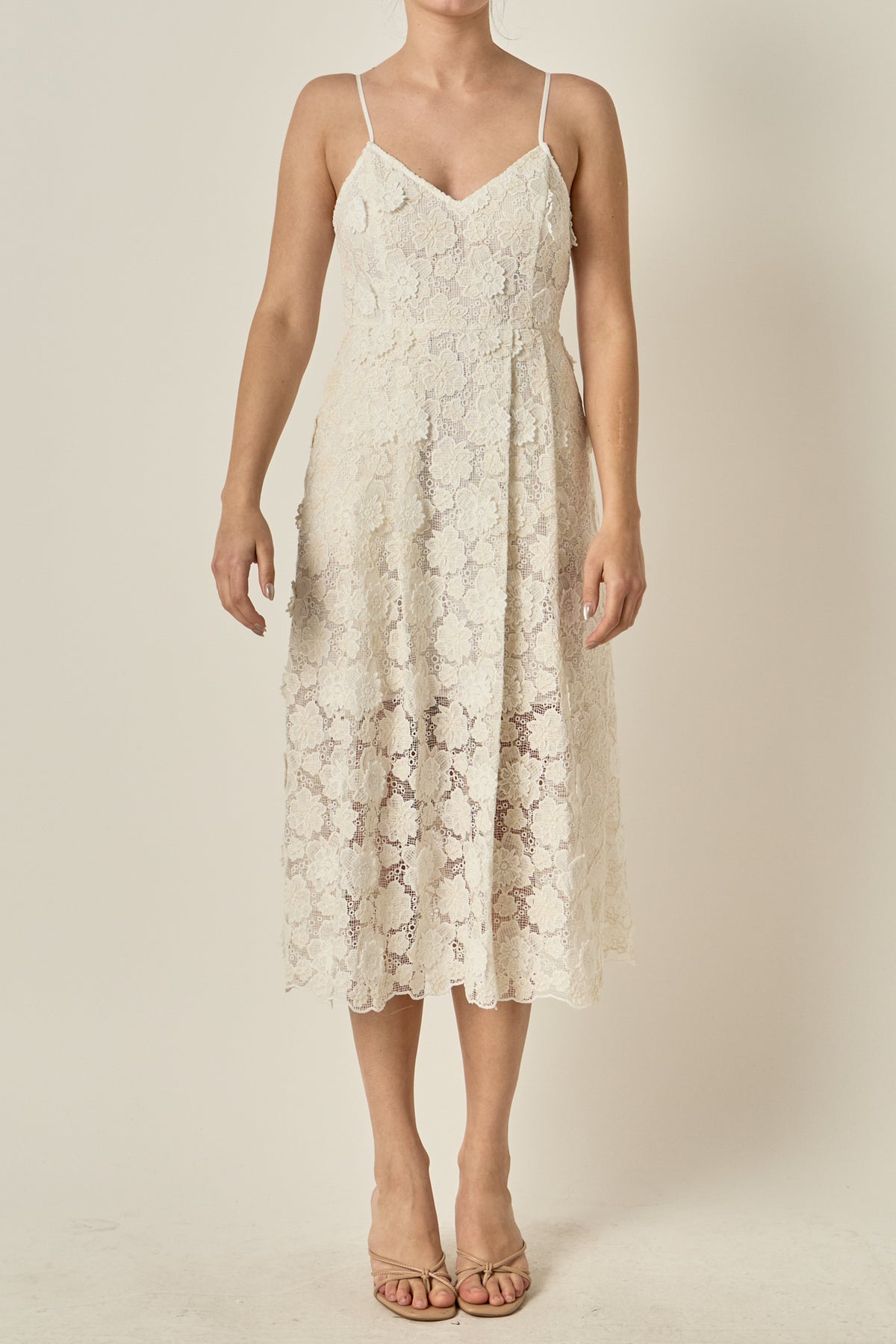 Floral Embroidered Lace Cami Midi Dress