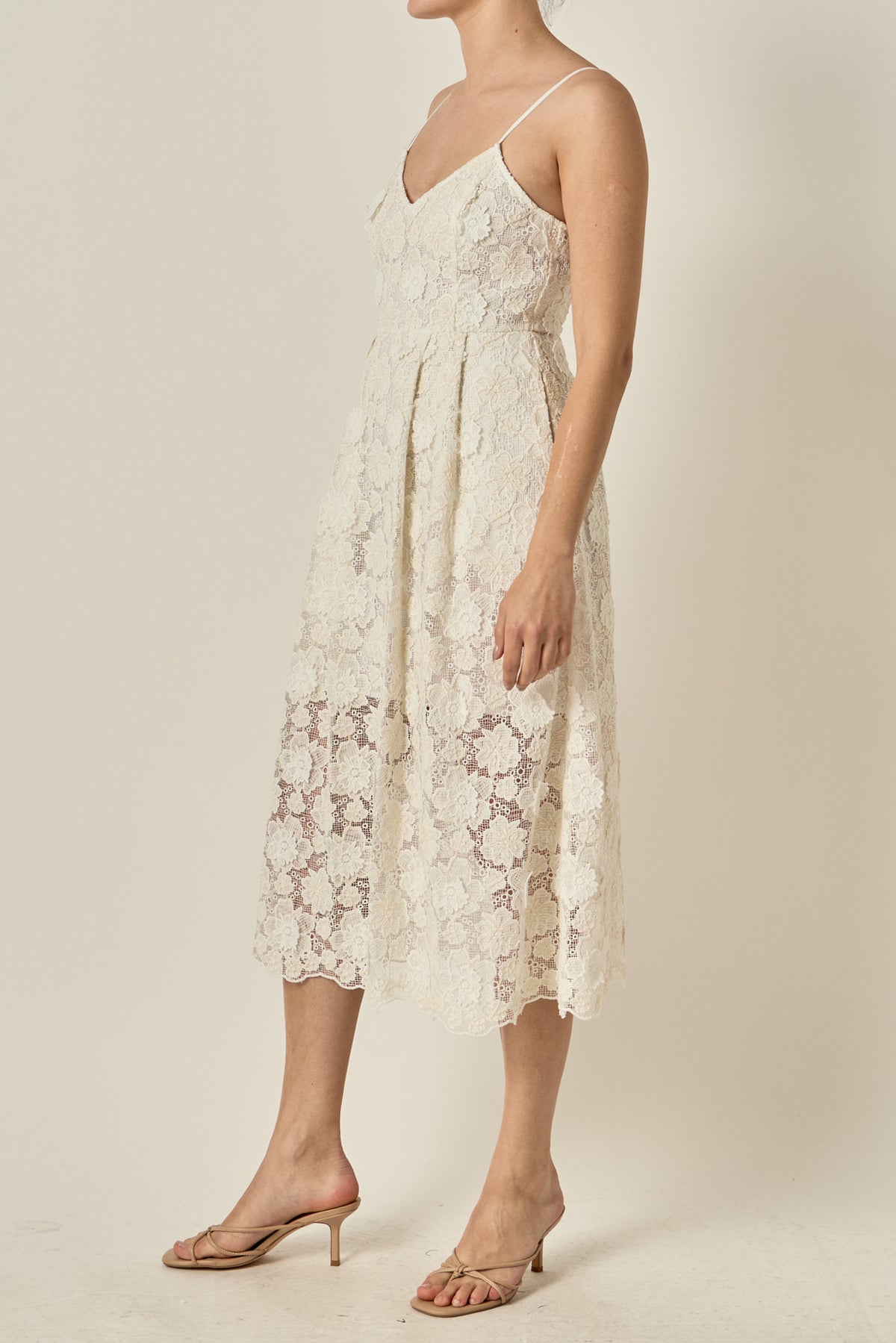 Floral Embroidered Lace Cami Midi Dress