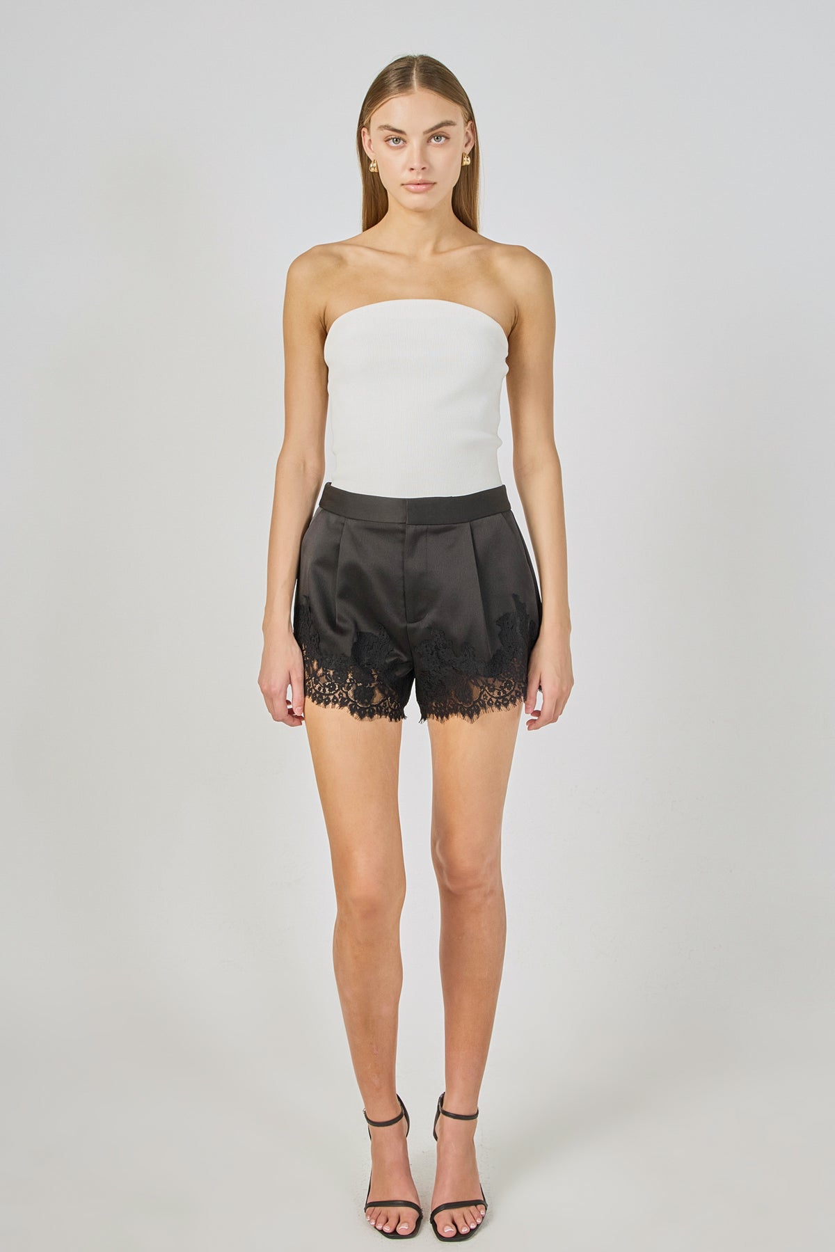 Lace Trimmed Satin Shorts