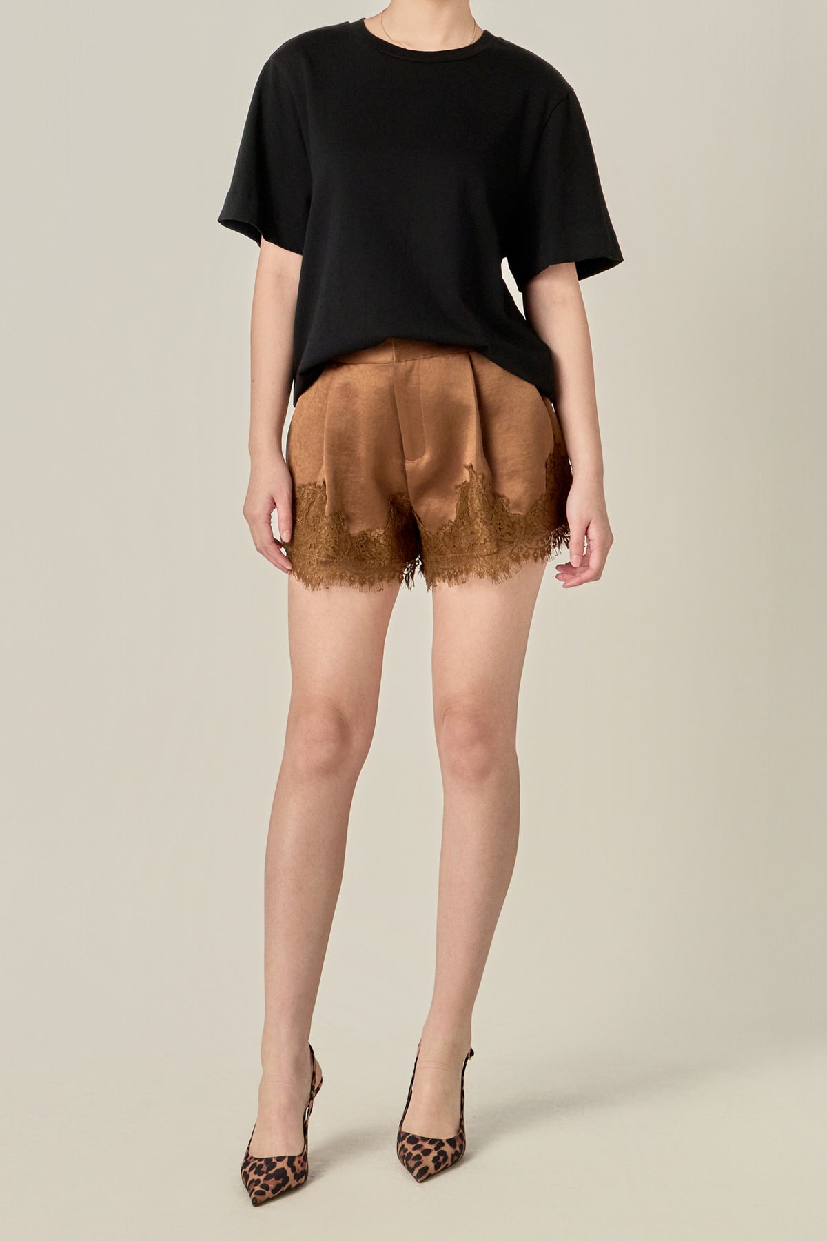 Lace Trimmed Satin Shorts