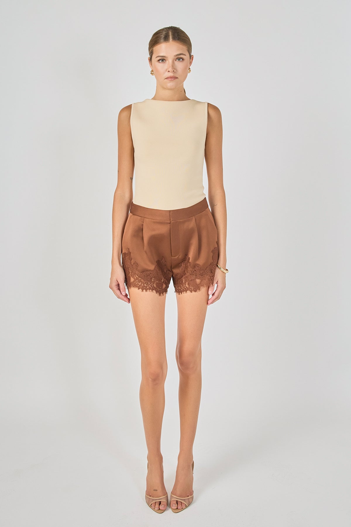 Lace Trimmed Satin Shorts
