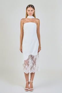 Lace Mix Media Chocker Tie Midi Dress