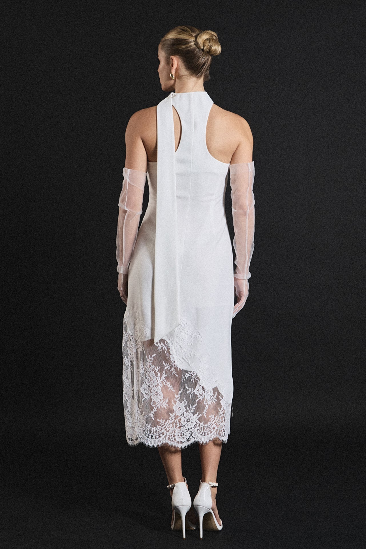 Lace Mix Media Chocker Tie Midi Dress