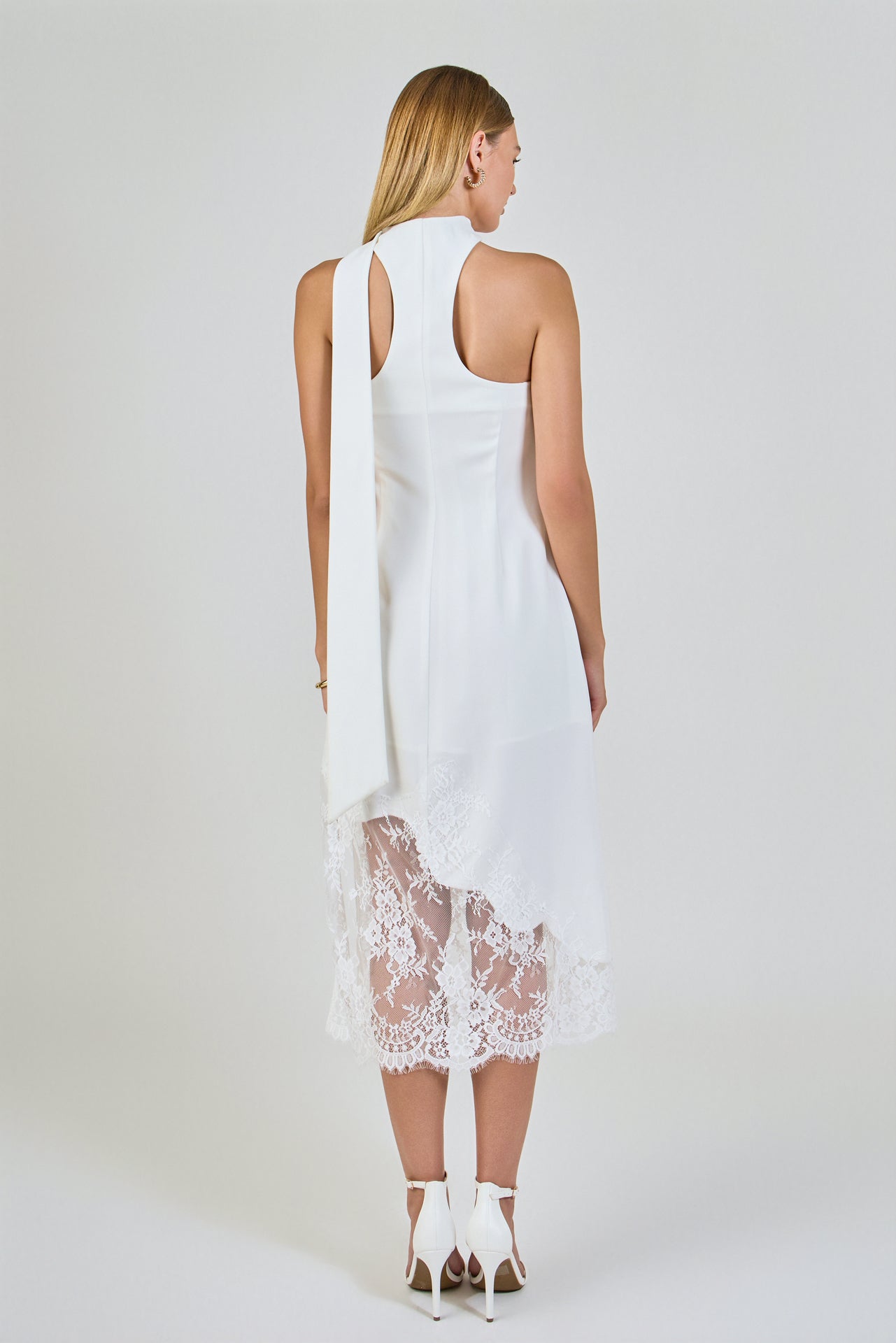 Lace Mix Media Chocker Tie Midi Dress