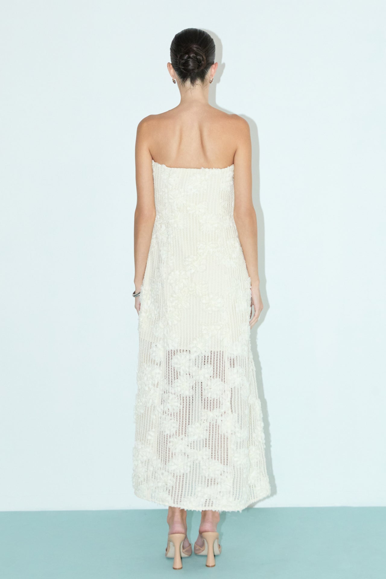 Strapless Embroidered Net Maxi Dress