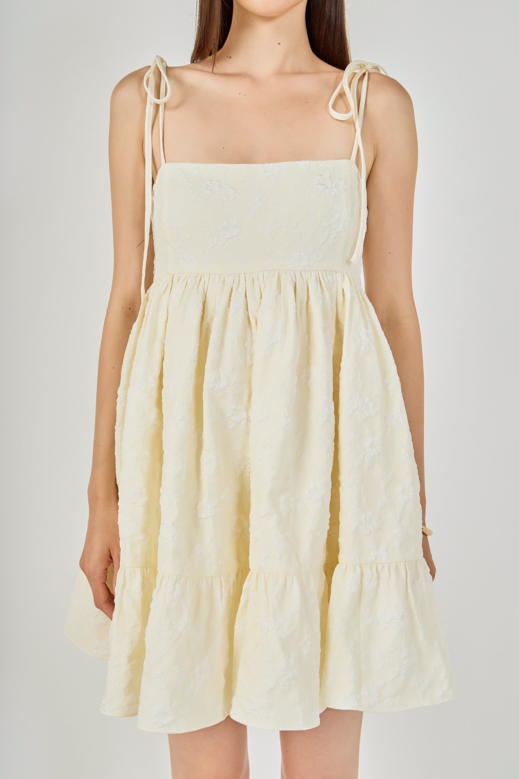 Floral Jacquard Babydoll Mini Dress