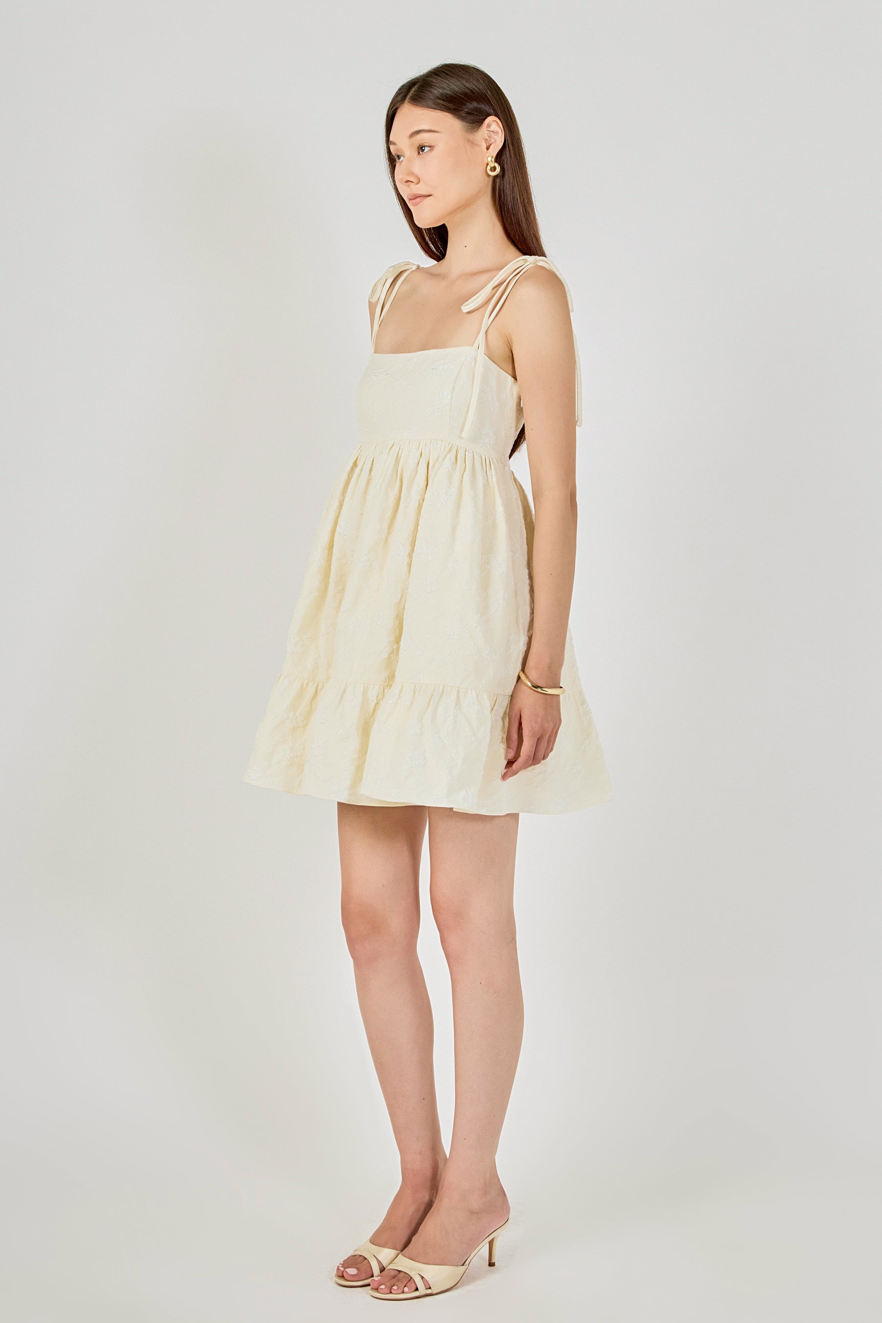 Floral Jacquard Babydoll Mini Dress