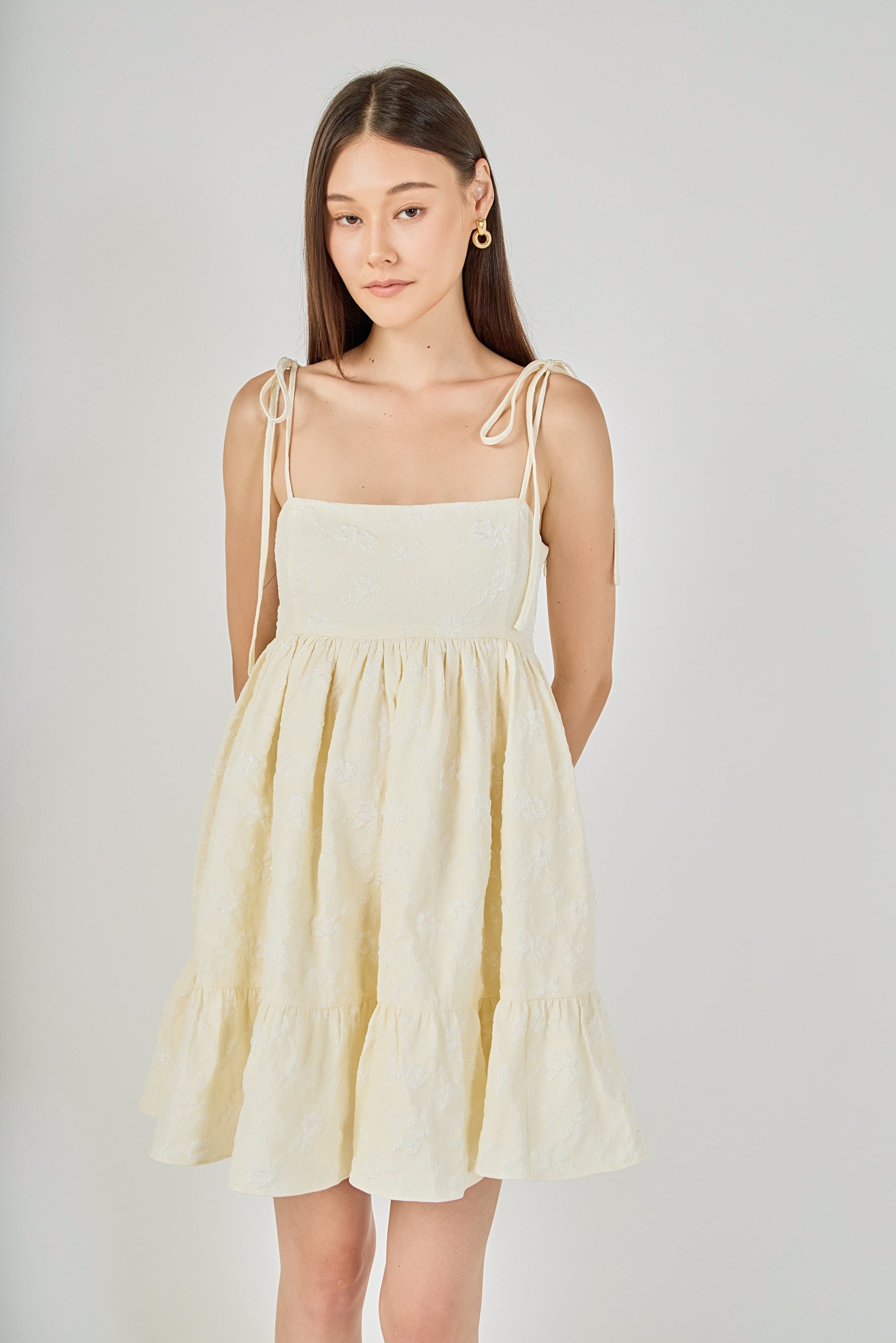 Floral Jacquard Babydoll Mini Dress