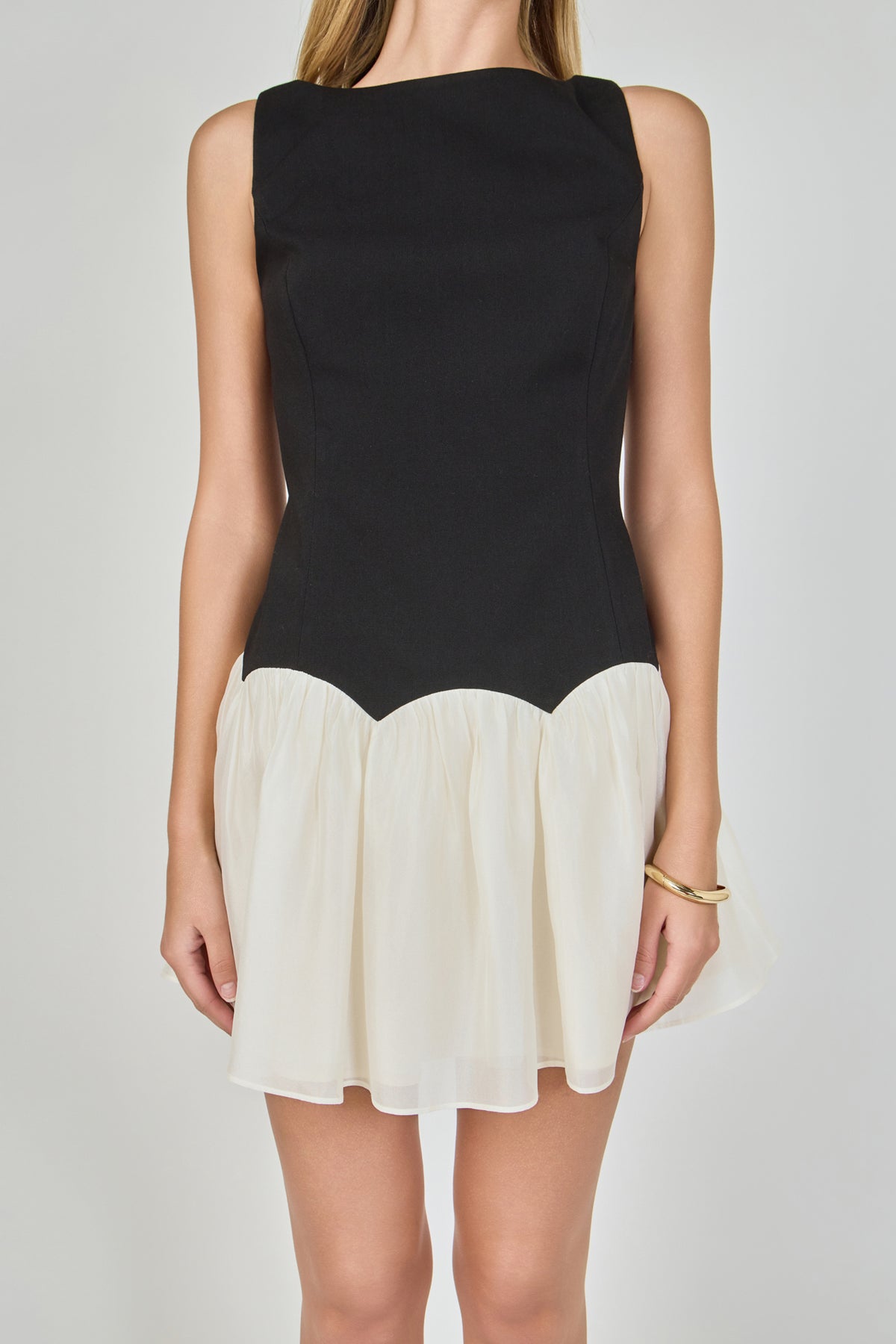 Combo Skirt Boat Neck Mini Dress