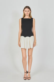 Combo Skirt Boat Neck Mini Dress