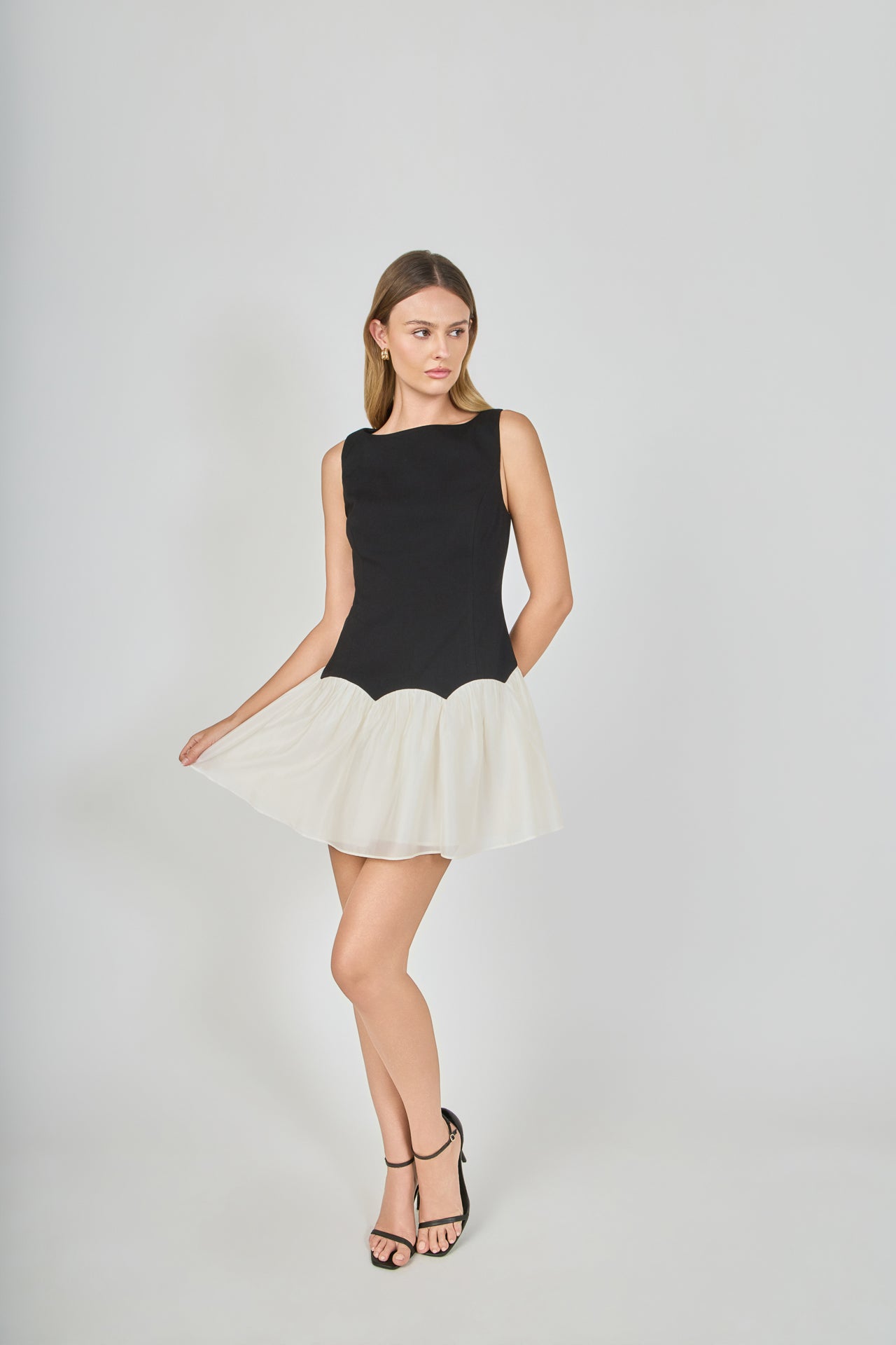 Combo Skirt Boat Neck Mini Dress