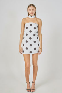Polka Dot Choker Tie Mini Dress