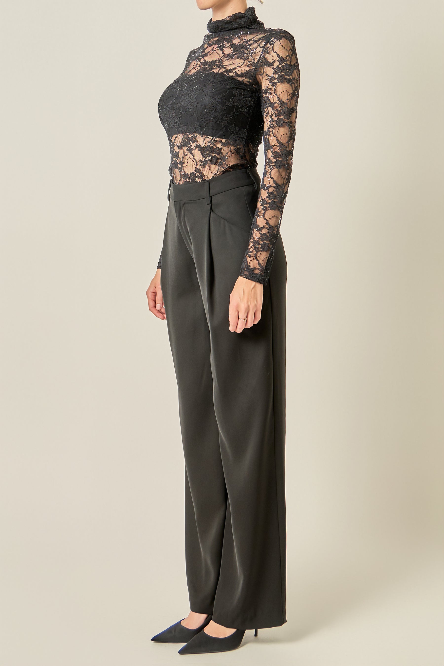 Sequin Lace Mock Neck Top
