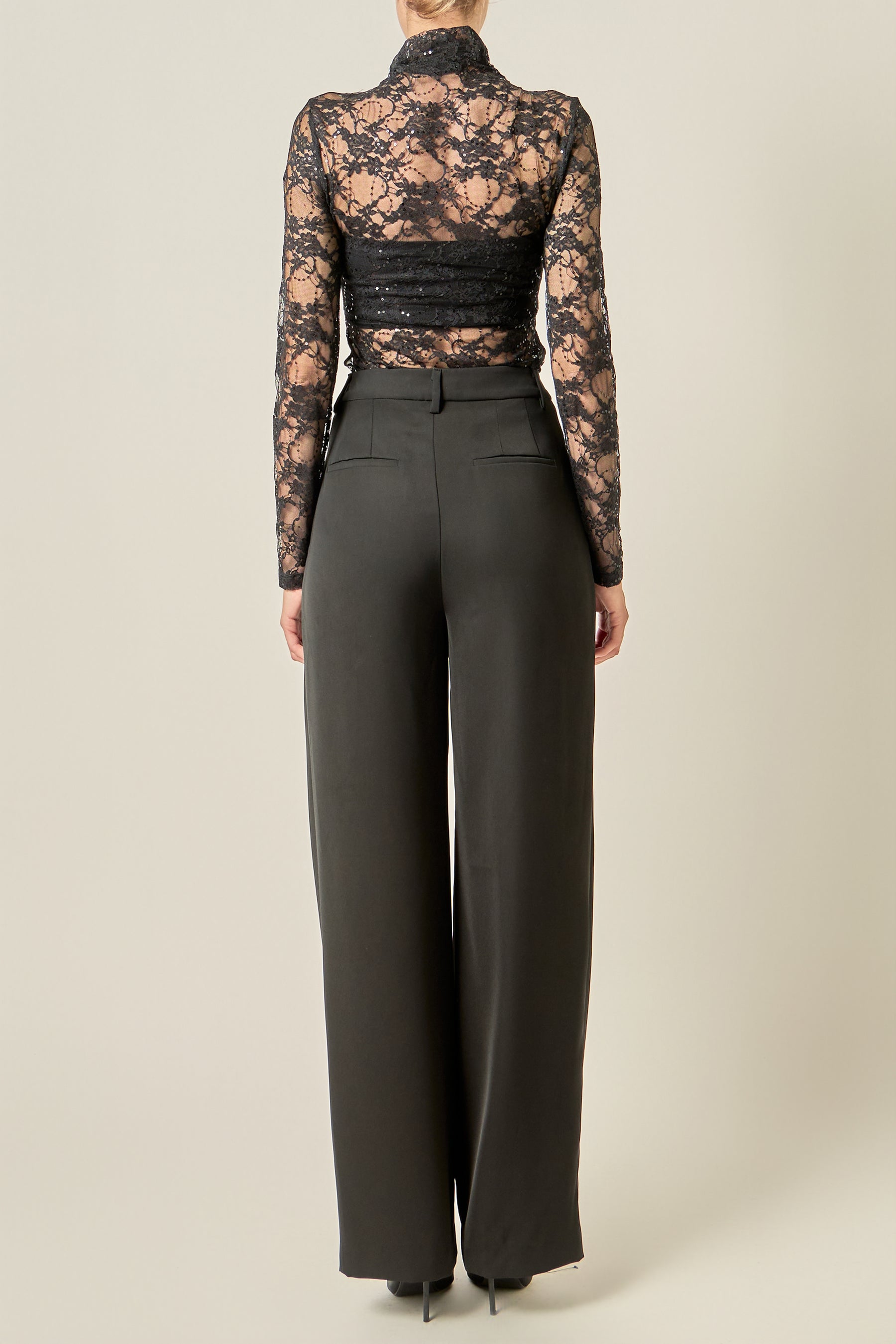 Sequin Lace Mock Neck Top