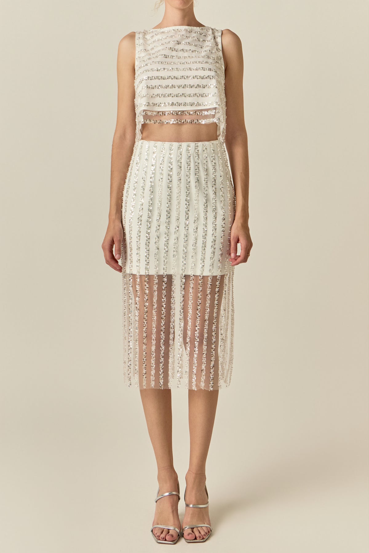 Sequin Stripe Mesh Crop Top