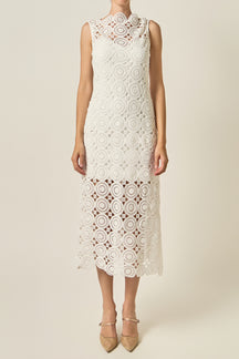 Guipure Lace Sleeveless Midi Dress