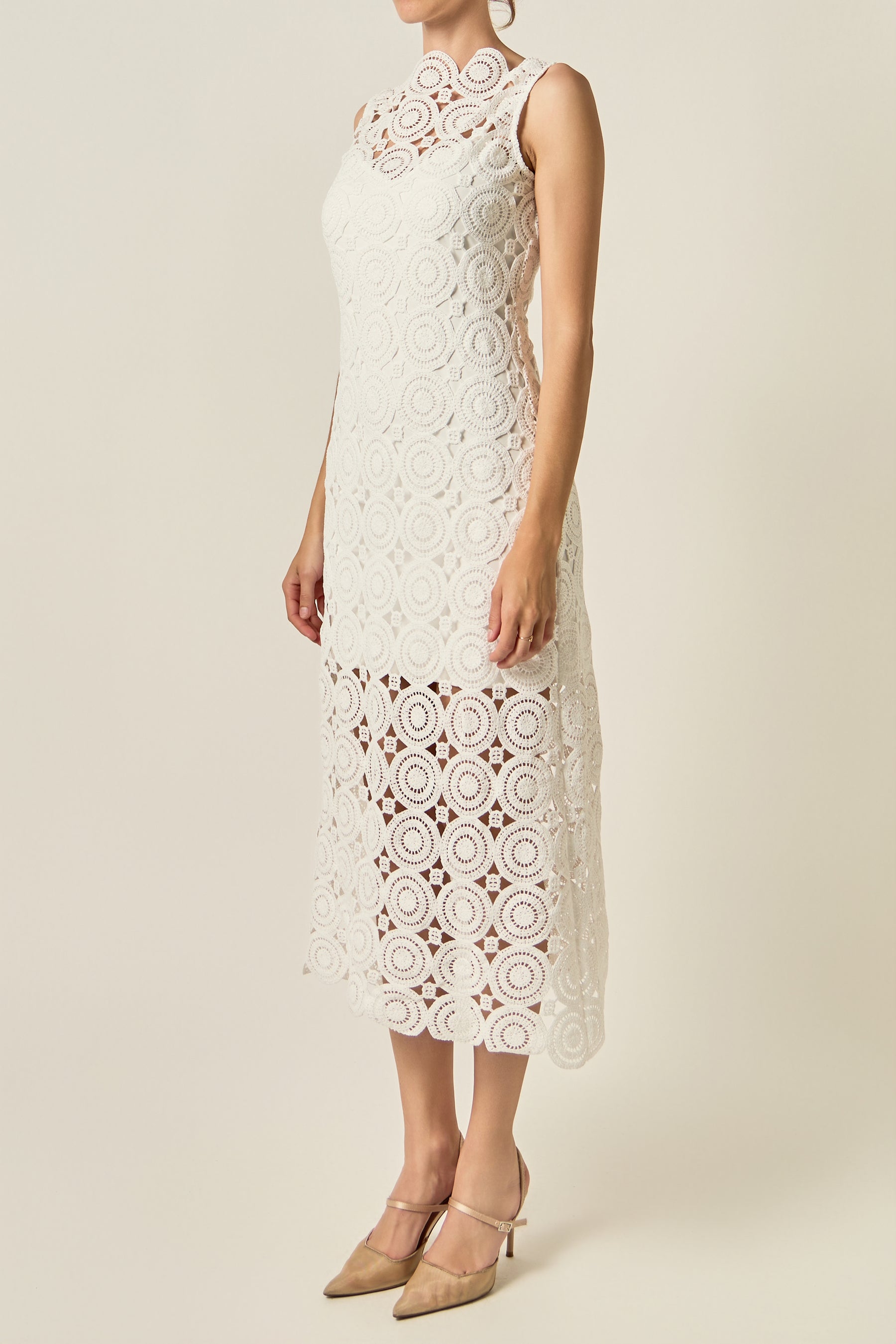 Guipure Lace Sleeveless Midi Dress