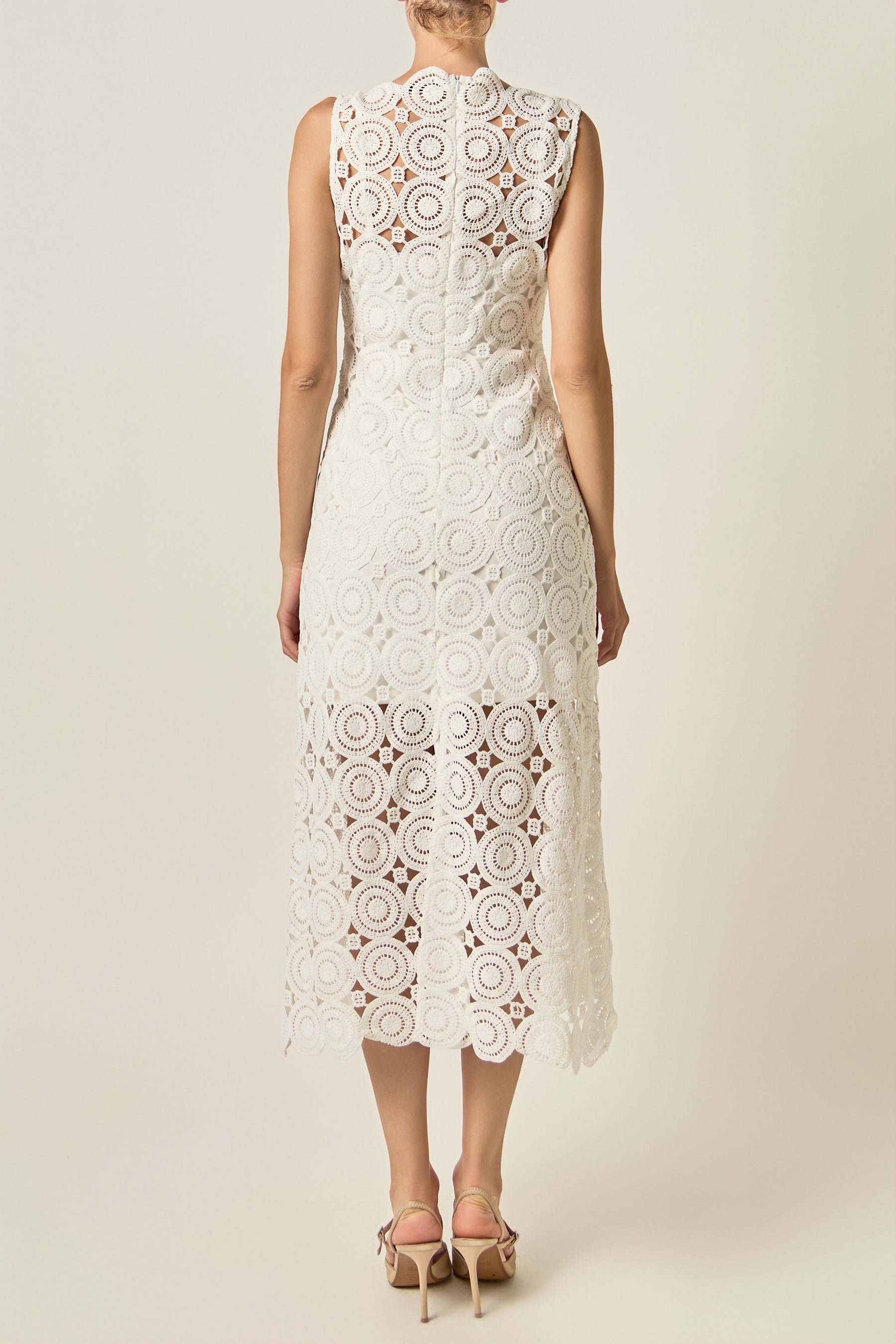 Guipure Lace Sleeveless Midi Dress