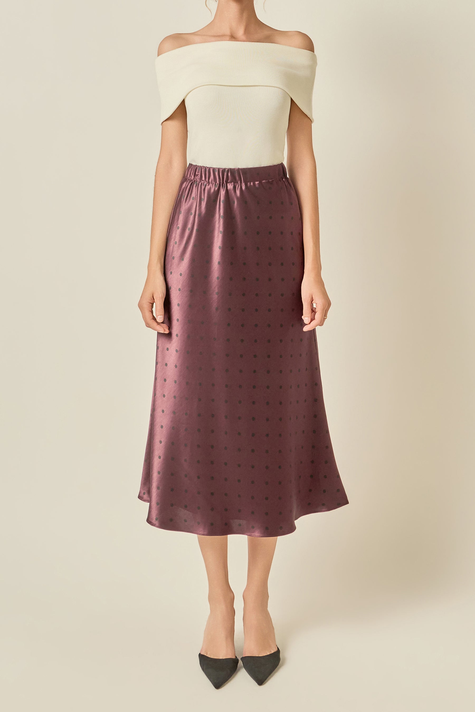 Satin Polka Dot Midi Skirt