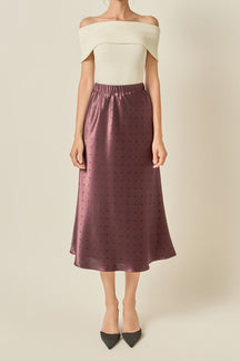 Satin Polka Dot Midi Skirt