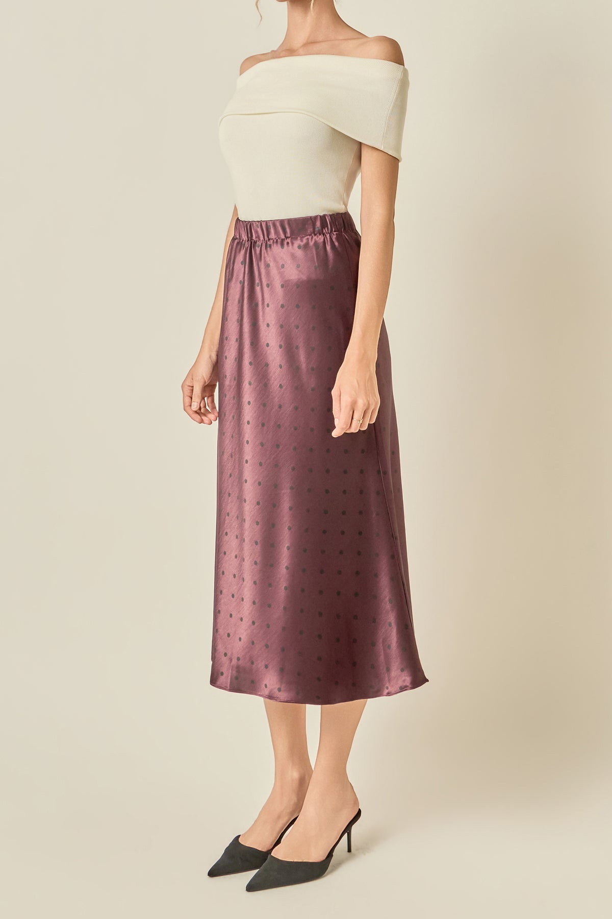 Satin Polka Dot Midi Skirt