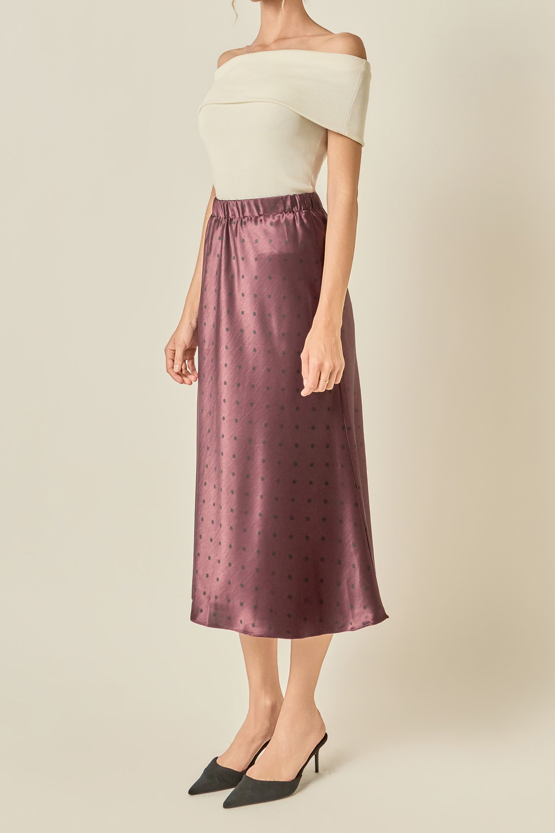 Satin Polka Dot Midi Skirt