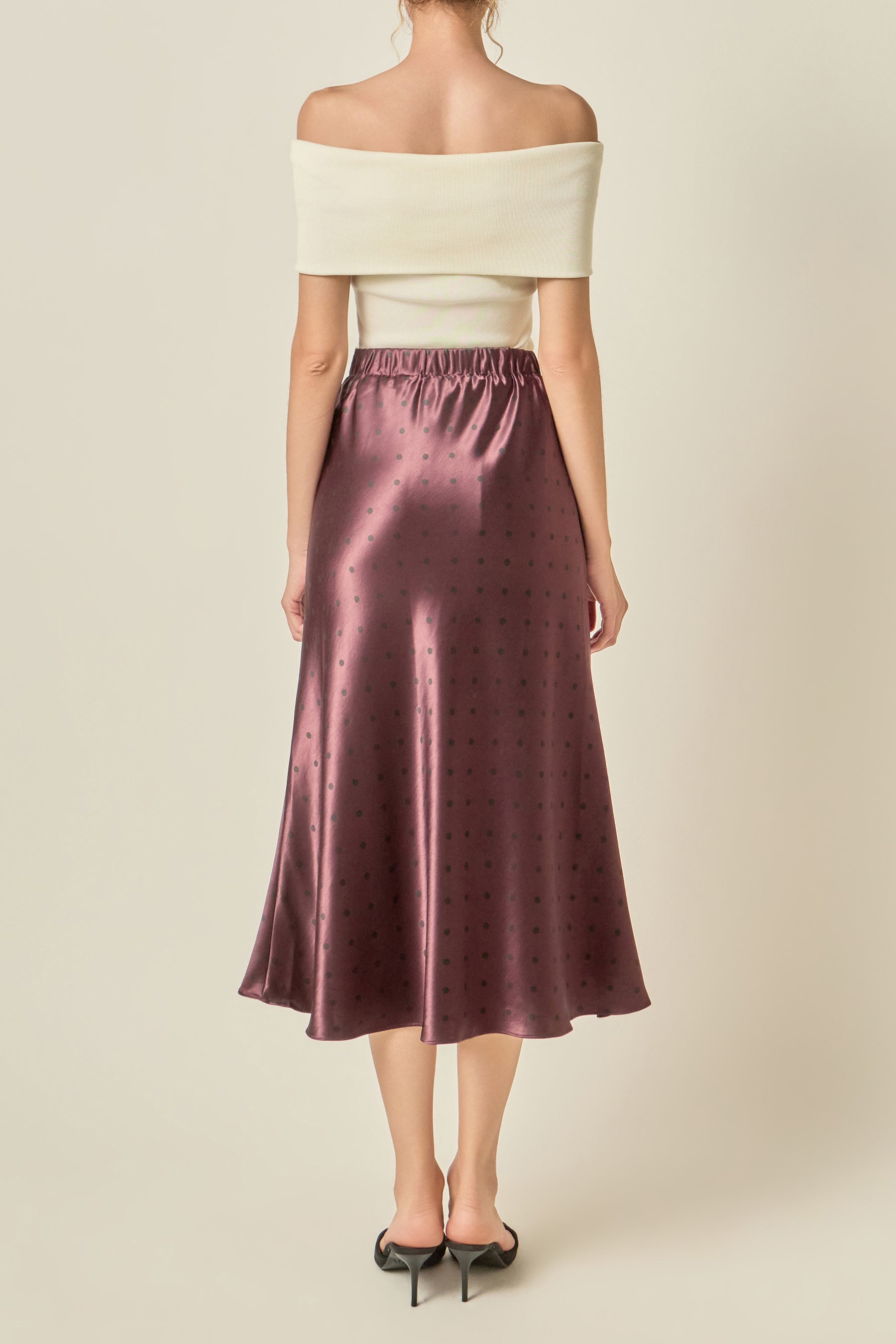 Satin Polka Dot Midi Skirt