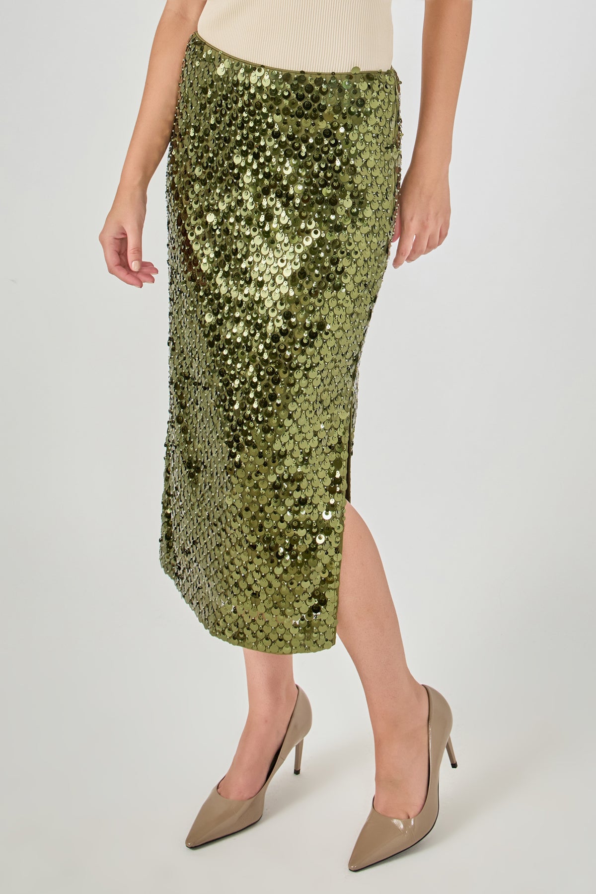Paillette Pencil Midi Skirt