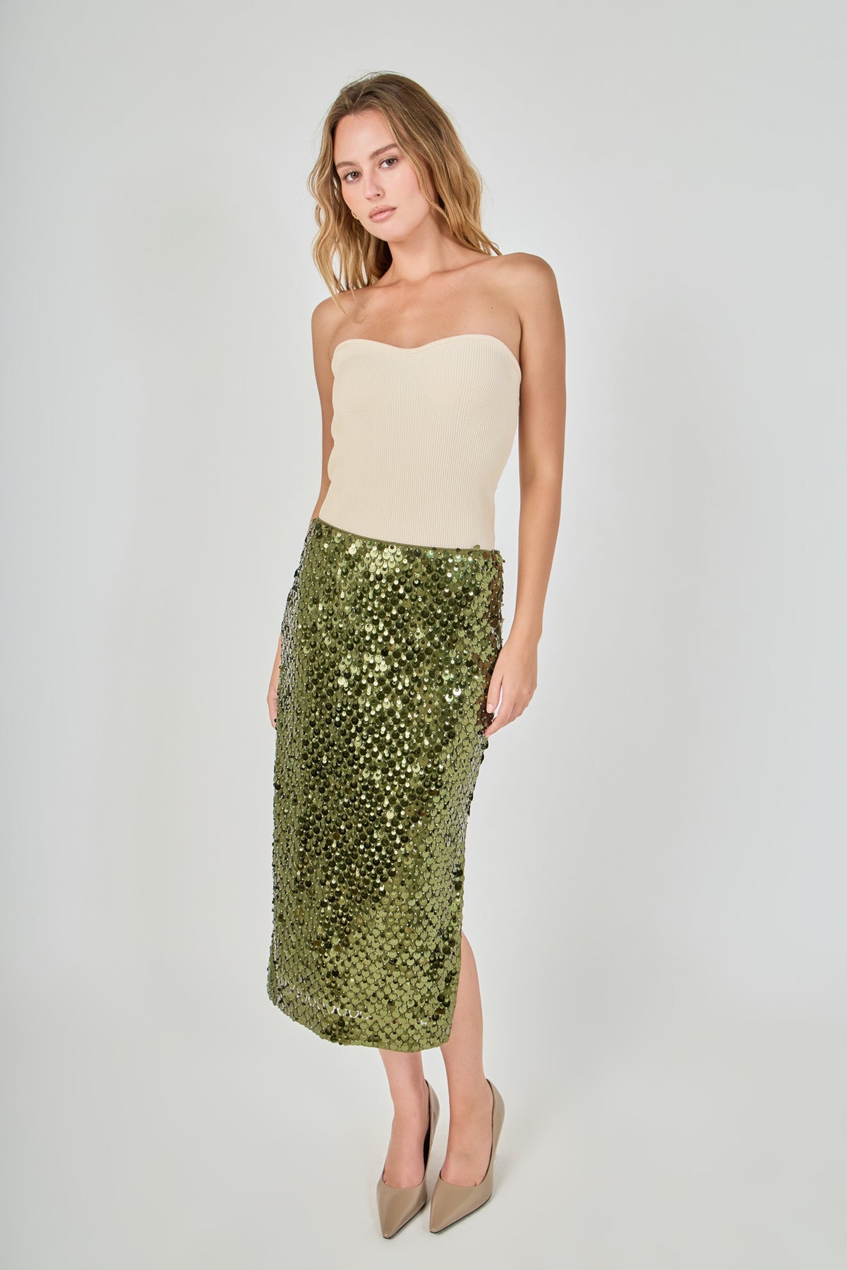 Paillette Pencil Midi Skirt
