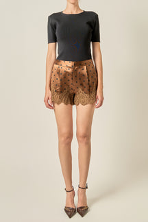 Polka Dot Satin Lace Trim Shorts
