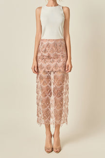 Beaded Fringe Sequin Maxi Skirt