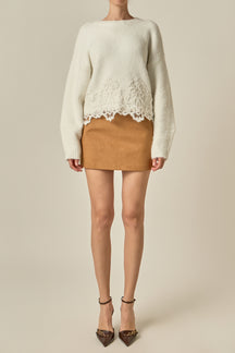 Lace Hem Knit Sweater