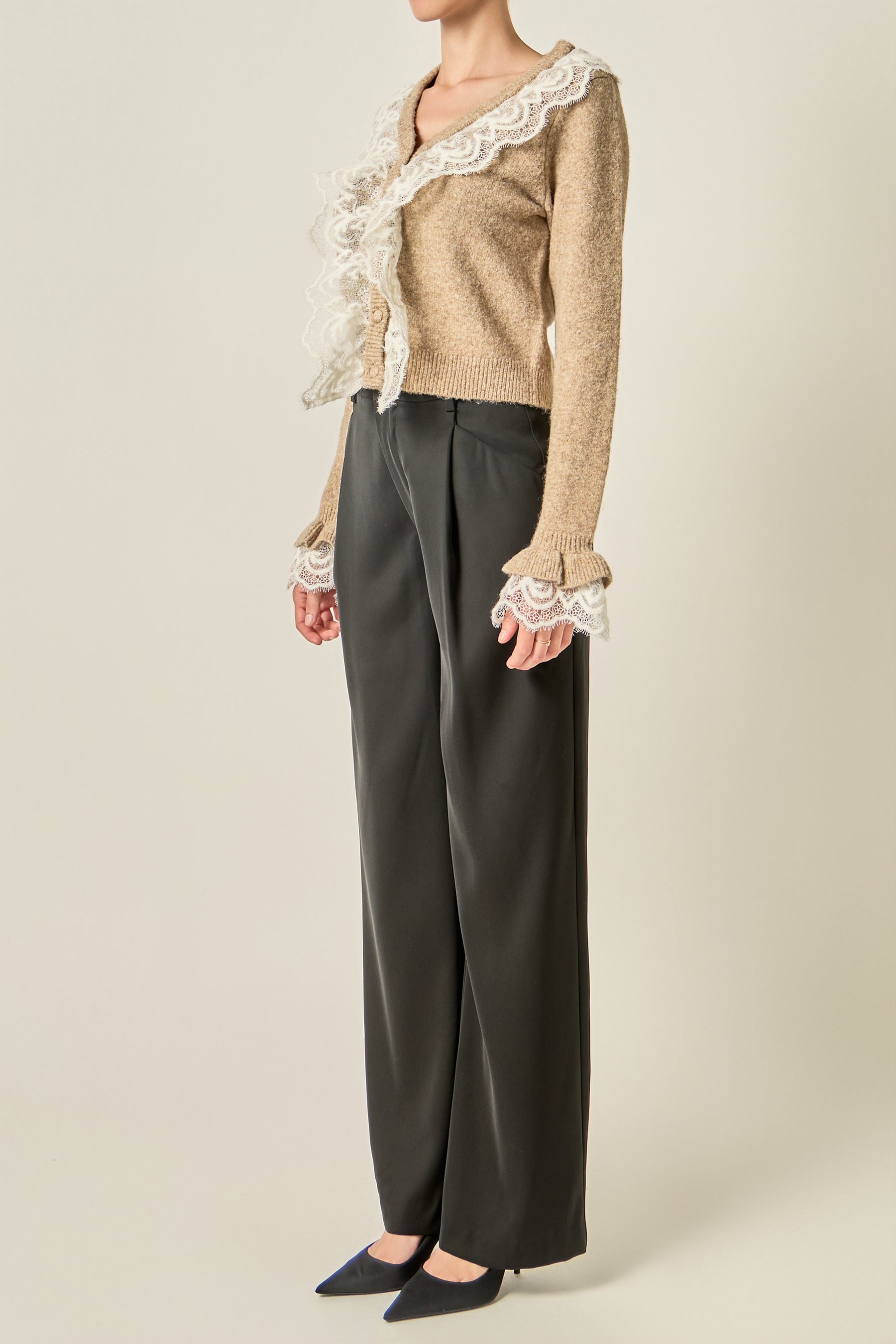 Lace Collar Knit Cardigan