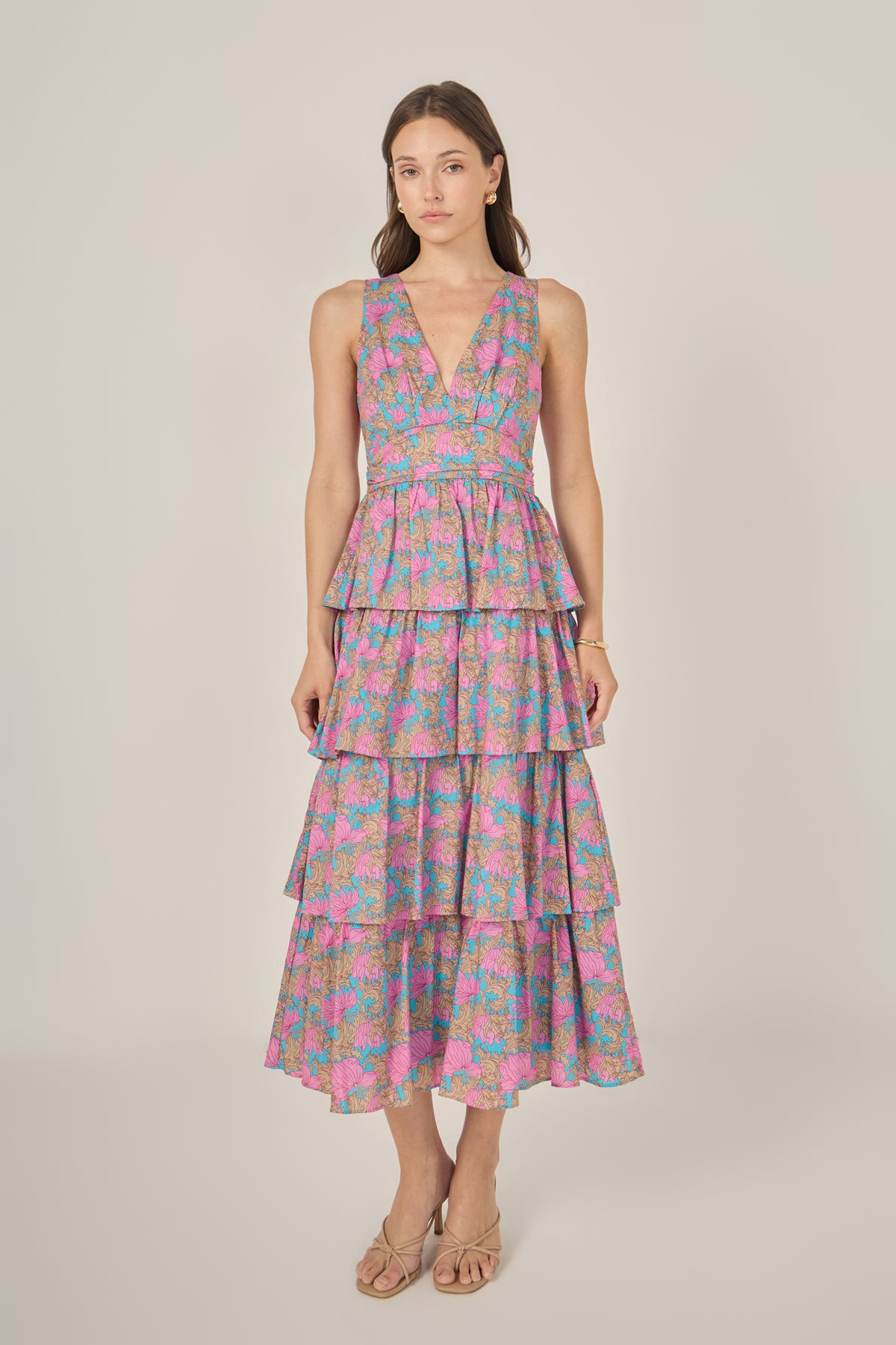 Deep V-Neck Tiered Maxi Dress