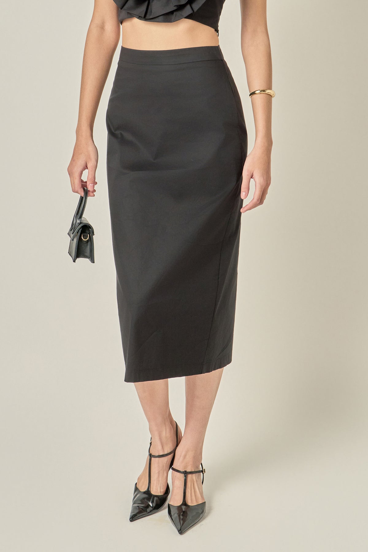 High Waisted Column Midi Skirt