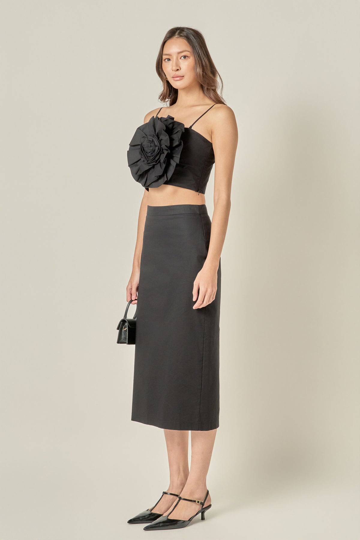 High Waisted Column Midi Skirt